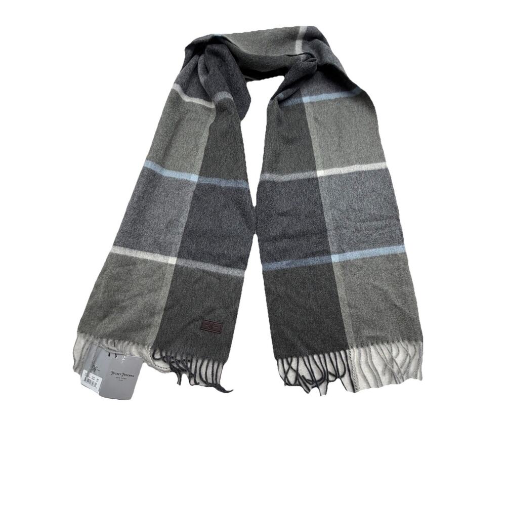 Hickey Freeman Mens 100% Cashmere Scarf Gray Plaid Check New With Tags